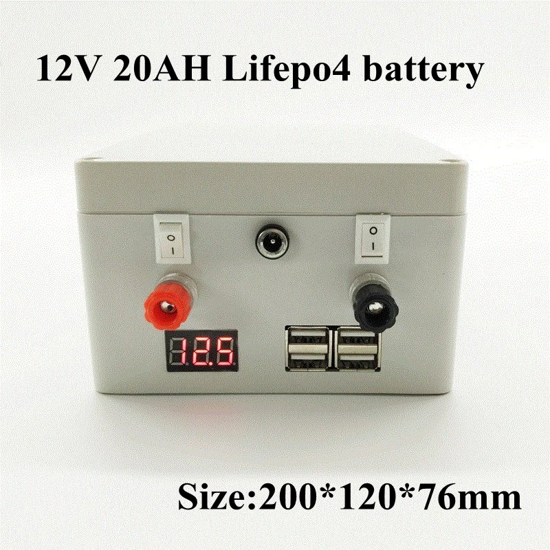 

White Box Lifepo4 20ah Battery 12v Bateria for 100W 200W UPS Plug Dc 12v Li-ion Power Bank 5v Output + 3A Charger Customize