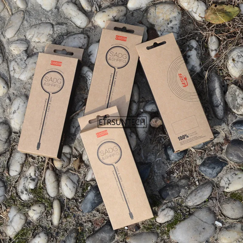 2000 шт./лот из крафт бумаги мобильный телефон Micro USB кабель бумажная упаковочная