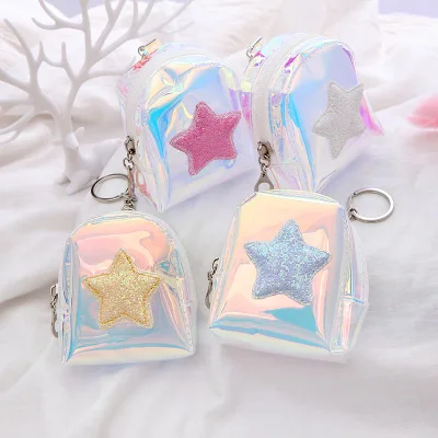 Random Color Random Color Flash Star Coin Purse Laser Small Bag Holographic Women PVC Clear Handbag Girls Card Holder For Kids Purse Keychain - Цвет: Random Color