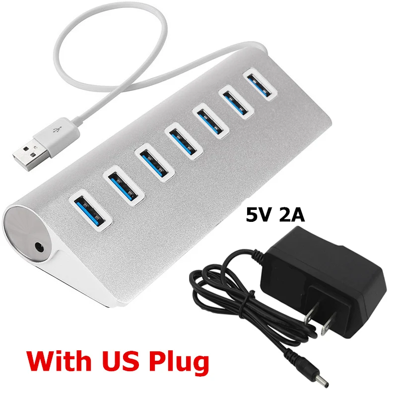 With US Adapter Usb-хаб 3,0 7 портов Мульти USB 3,0 концентратор разветвитель с адаптером питания USB Hab высокоскоростной 5 Гбит/с USB разветвитель 3 хаба для ПК ноутбука - Цвет: With US Adapter