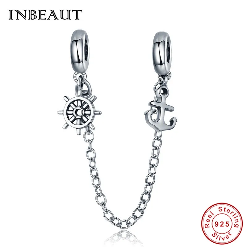 ss604 INBEAUT 925 пробы Серебряная Классическая безопасная цепочка с ромашками Синий Циркон звезда гитара Роза Шарм Подходит для Пандора Браслет - Окраска металла: ss604