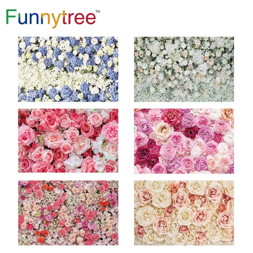 

Funnytree photography backdrops blue white pink 3D flowers rose photocall wedding backdrops thin vinyl small size wallpaper