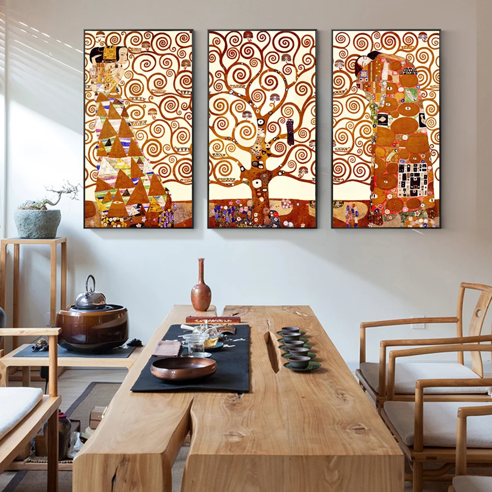 3 Панели Gustav Klimt Kiss холст художественные картины репродукции классическое Древо