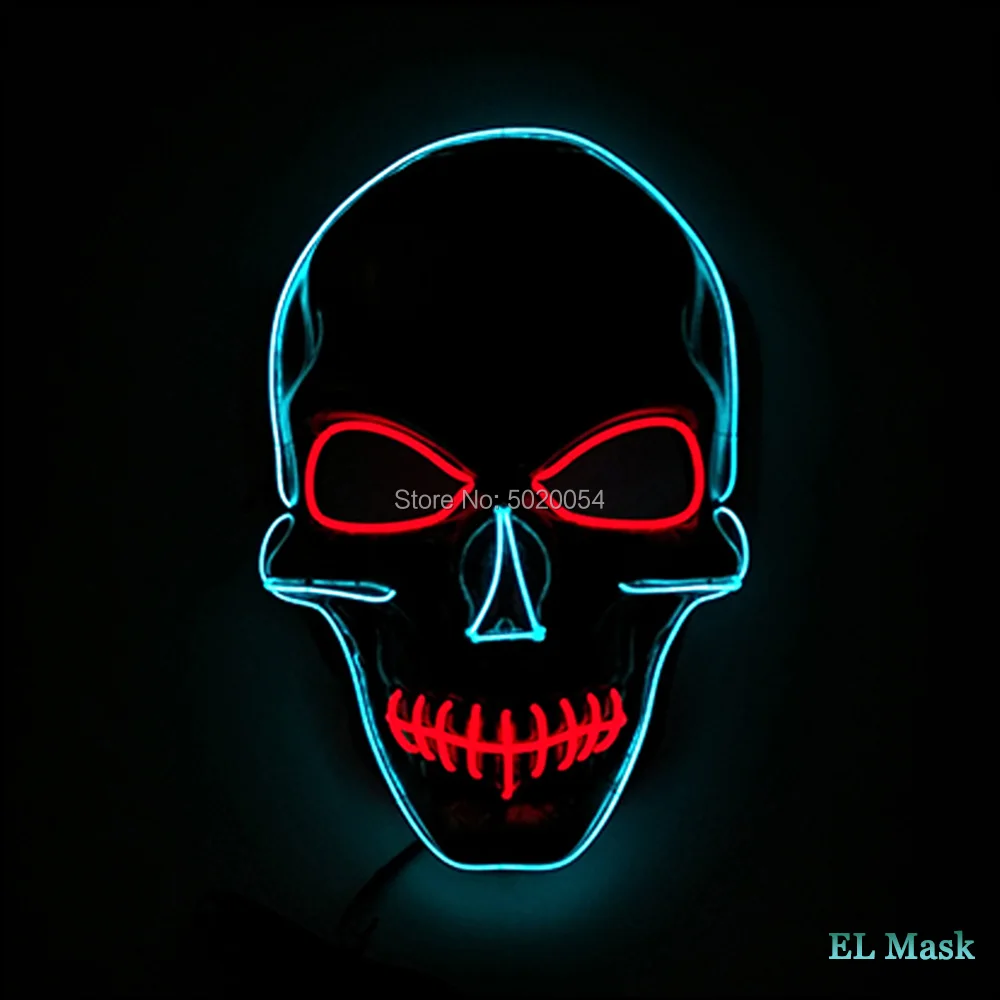

Cheap! 2 Colors Combined Event Party Supplies LED Skull Glowing Mask Ghost Horror Face Light Up Mask For Halloween Decor