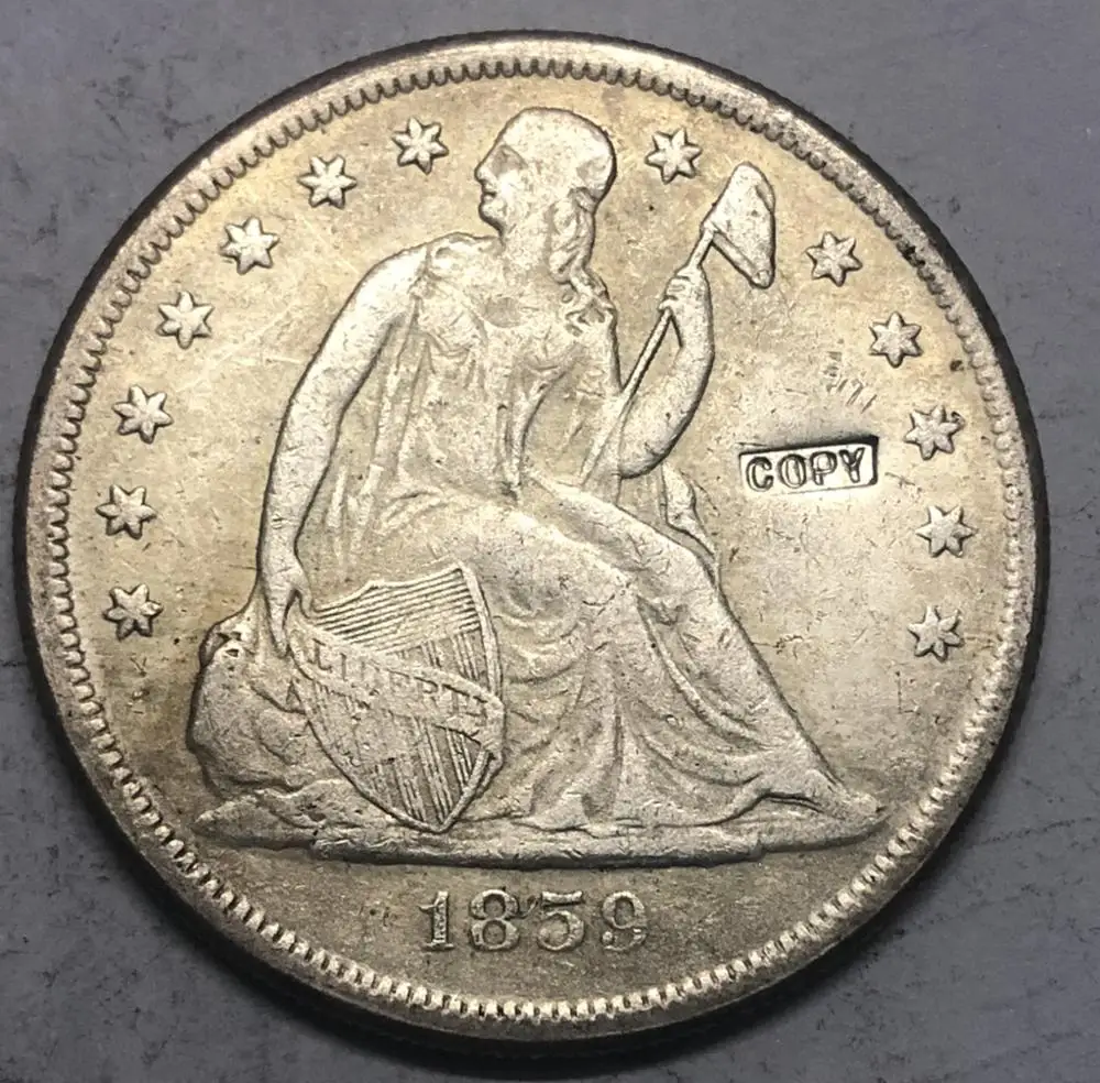 1859 p США сидящий Свобода Серебряный доллар (без обратного девиза) копия с