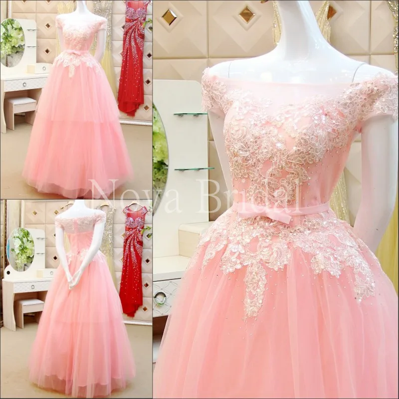 Женское вечернее платье из тюля длинное розовое трапециевидной формы с кружевом