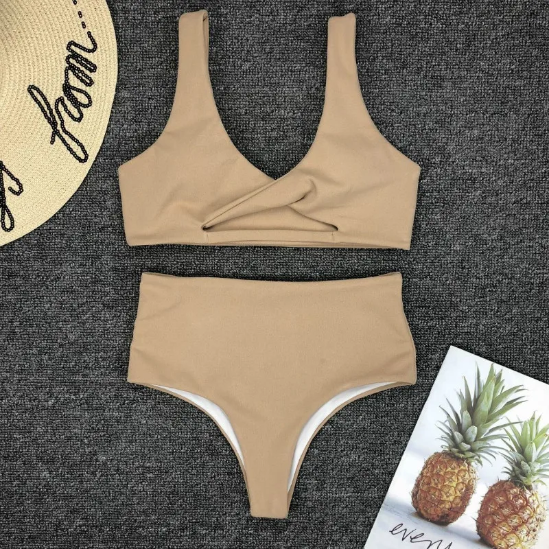 Сексуальное бикини новинка 2019 Фланелевое с высокой талией танкини купальник