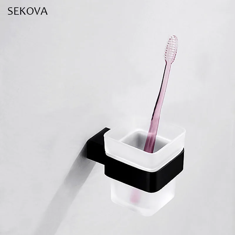 

Stainless Steel Black Plated Toothbrush Cup Holders Single Toothbrush Glass Cups Holder Bathroom Accessories