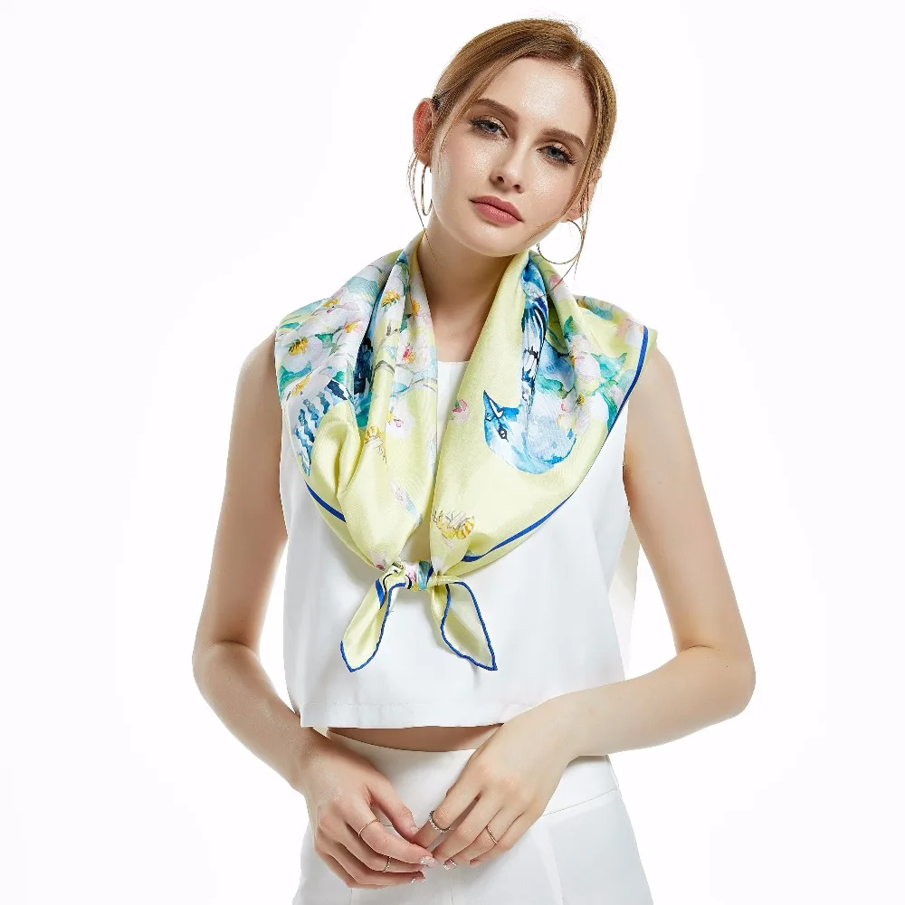 Женский шарф [XiuKe] из 100% шелка Новое поступление 2017 модный брендовый платок 90*90 см