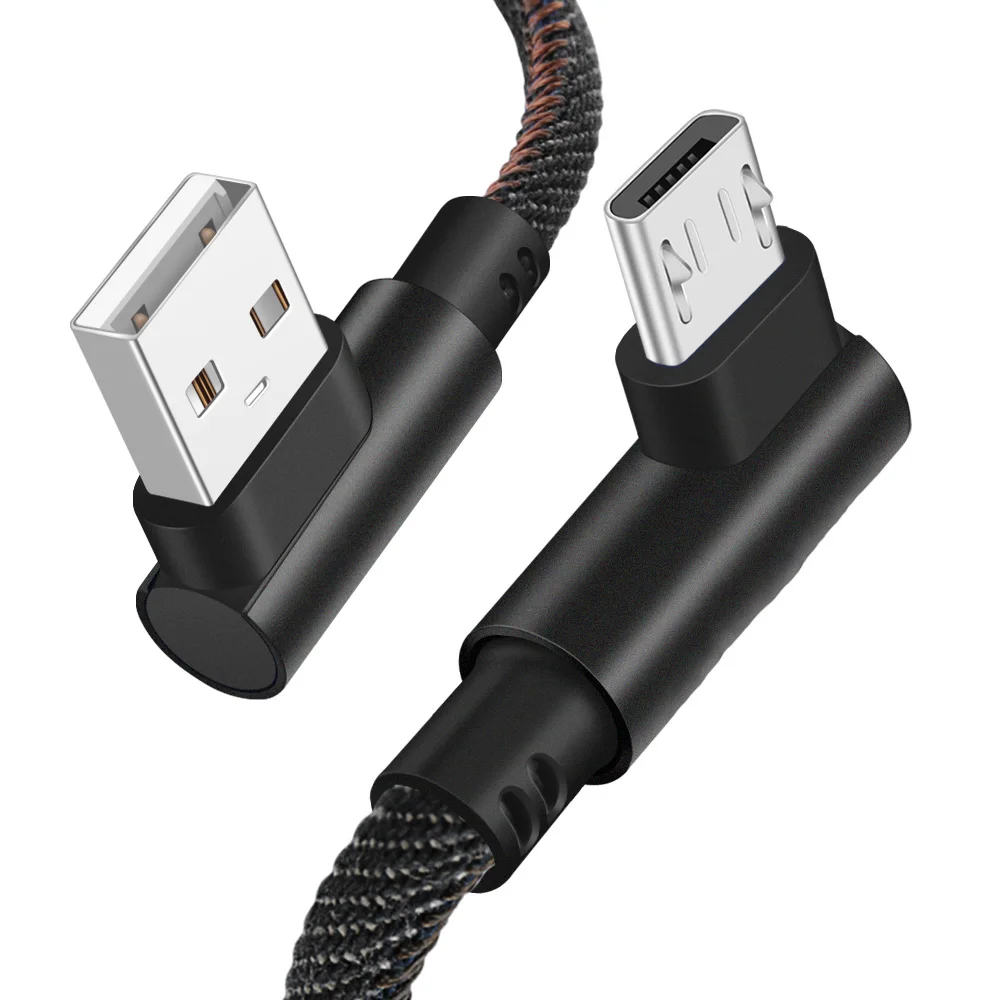Black Micro USB Micro Usb кабель для samsung S7, huawei, Xiaomi Redmi, быстрая зарядка, синхронизация данных, USB кабель, 90 градусов, зарядное устройство, Microusb шнур, 0,25 м, 1 м, 2 м - Цвет: Black Micro USB