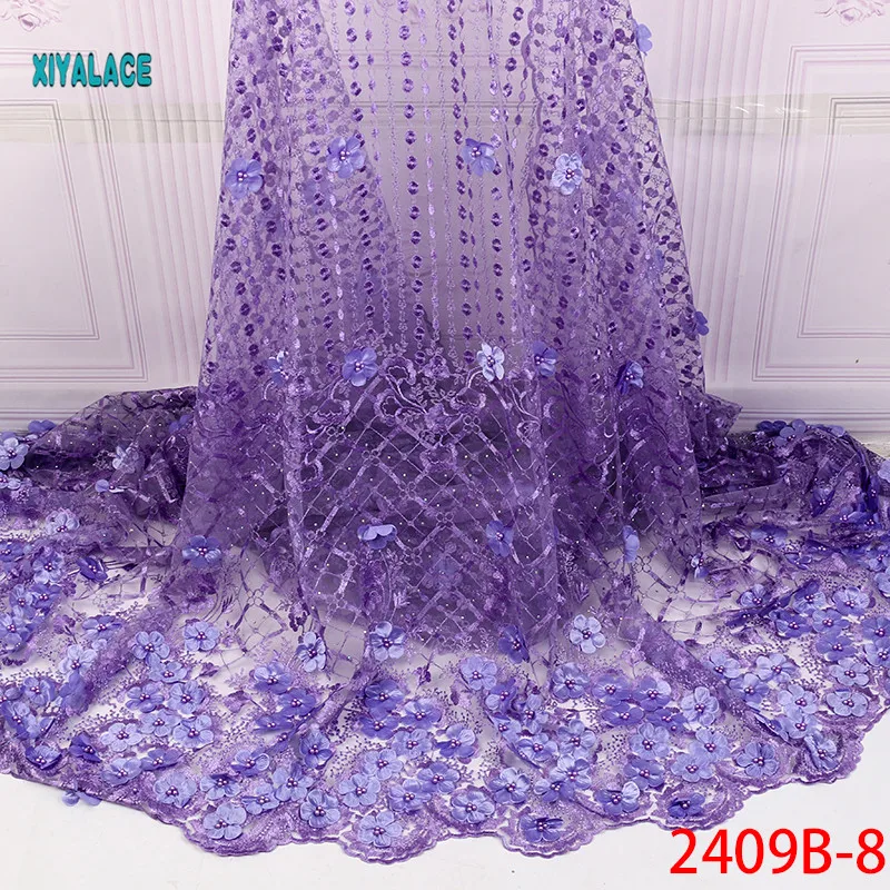 Африканская кружевная ткань высокого качества Кружева 3D Цветы Tullle кружевная ткань французская кружевная ткань с бусинами для бисер YA2409B-1