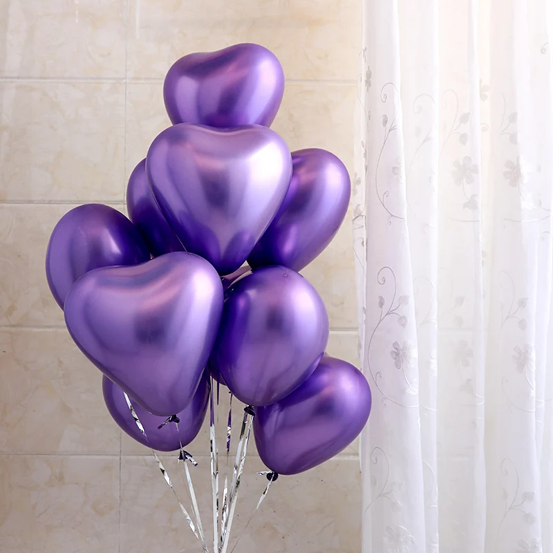 Металлические шары в форме сердца золотого и серебряного цвета, хромированный латекс, 10 штук в упаковке, розовая декорация, свадебные принадлежности.