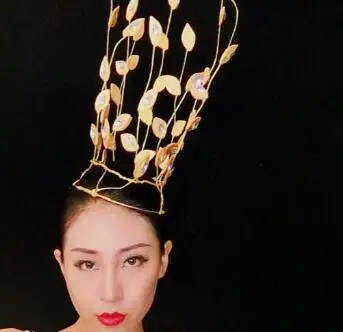 Сексуальное перспективное длинное платье, золотые стразы, женское платье для выпускного вечера, дня рождения, вечеринки, Сетчатое Прозрачное платье, сценический костюм для певицы - Цвет: Headgear