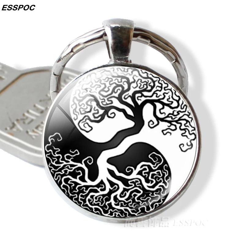 Брелок для ключей Инь Янь кошки Дерево жизни стеклянные подвески Tai Chi модные
