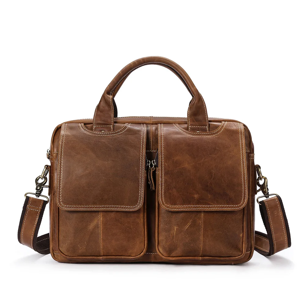 Genuine Leather Bag Men Handbag Male Briefcase Laptop Bag Businss Men Zip Shoulder Messenger Bag Crossbody Bags For Men