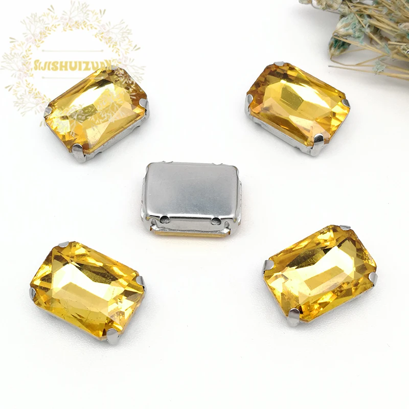 Классические золотистые желтые Прямоугольные Стеклянные хрустальные стразы с