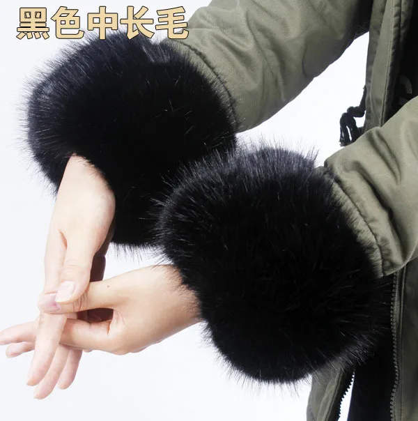pair of black hairs Женские роскошные утолщенные Зимние Теплые наручные руки перчатки кролик искусственный браслет с меховыми элементами манжеты браслеты плюшевые эластичные нарукавники шарф - Цвет: pair of black hairs