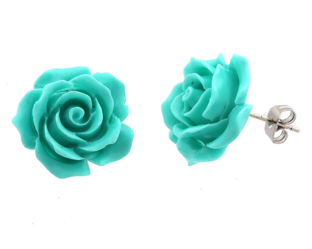 Горячие продают горячая бирюзовый Коралловые бирюзовые Розы Стад Серьги