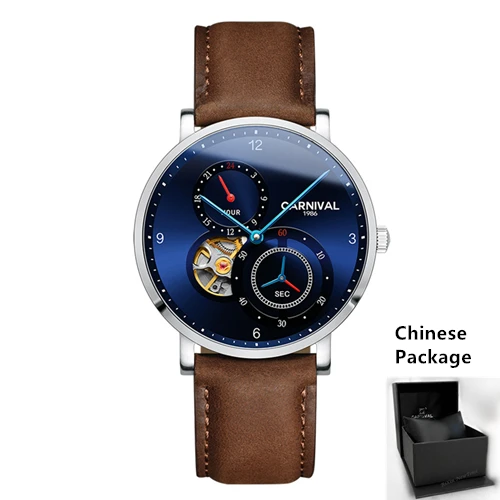 Brown leather C8026C Карнавал ультратонкие tourbillon для мужчин часы лучший бренд эксклюзивные механические часы Полный сталь relogio Мужской коль saati - Цвет: Brown leather C8026C