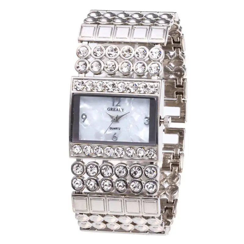 silver Luxury Ladies Metal Quartz Stainless Belt Rectangle Dial With Diamond Women Watch Rhinestone Watch Bracelet Watches Hours clock - Цвет: silver