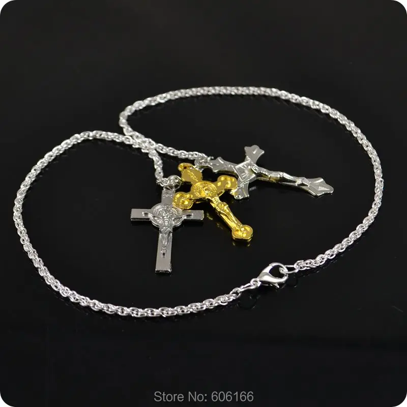 Святой Бенедикт Медаль INRI Иисус 3 крест кулон Цепочки и ожерелья католической