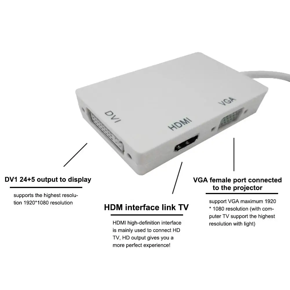 Mini Display Port to HDMI DVI VGA 3в1 патч корд DP PC Женский конвертер адаптер кабель для Mac Apple MacBook
