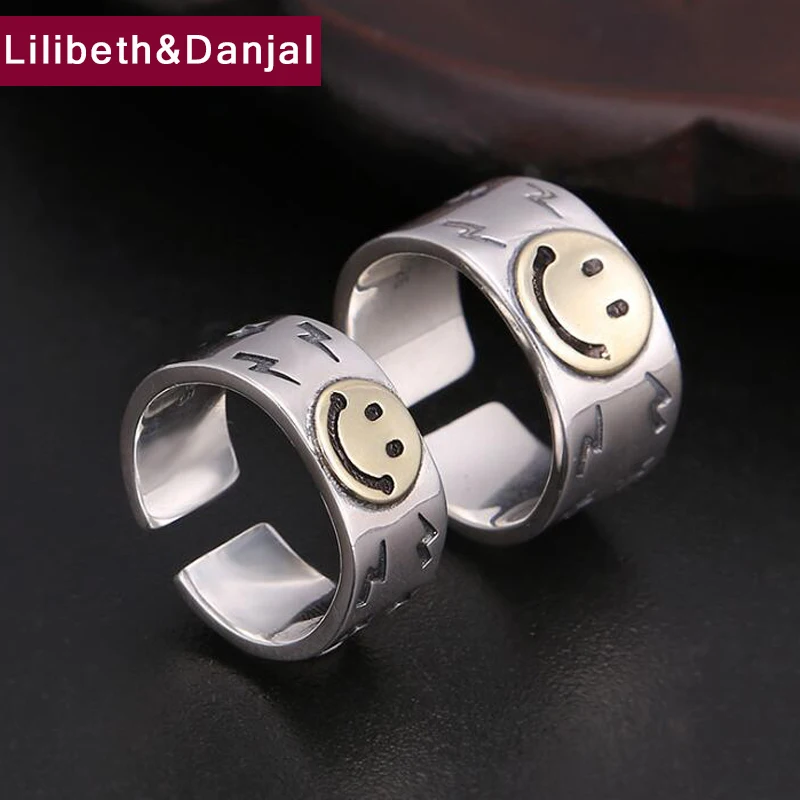 Парное кольцо из серебра 100% пробы с улыбающимся лицом|Кольца| |