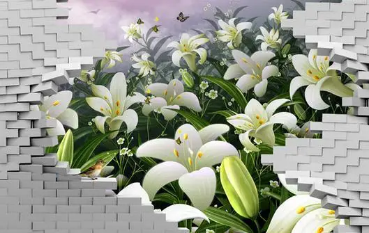 Пользовательские фото обои 3d настенные фрески кирпичные лилии высокой четкости