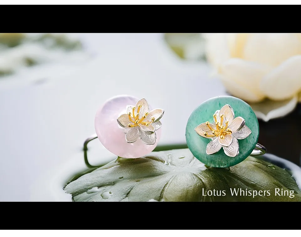 Lotus Fun Moment реальные 925 серебро натуральный зеленый камень кольца творческий ручной работы Модные украшения лотоса шепчет кольцо для Для женские