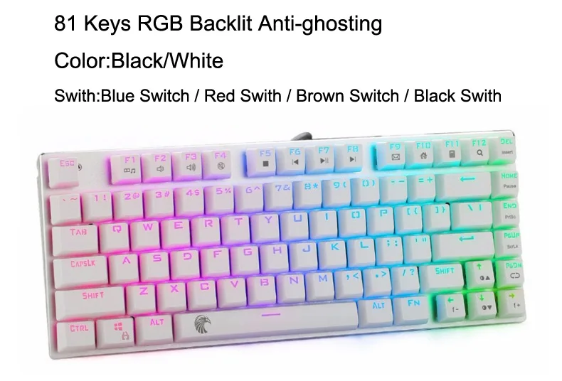 Механическая клавиатура, 87/104 клавиш, RGB светодиодный, с подсветкой, компьютерная игровая клавиатура, проводная, синий, коричневый, красный, переключатель для настольного компьютера, ноутбука, ПК, геймера