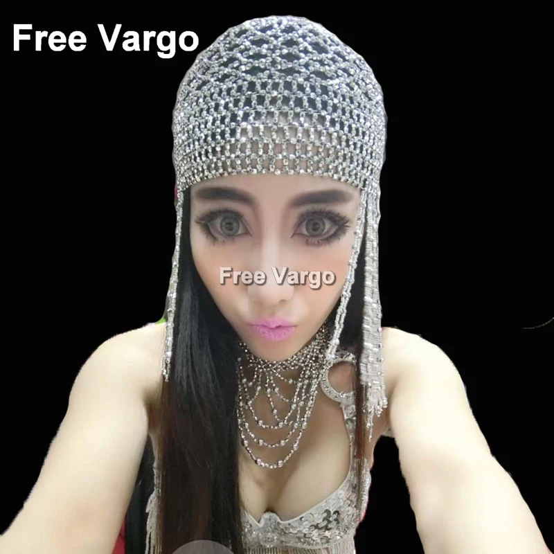 Голографический Burning Man Rave ночной клуб сияющий шарик цепи костюм аксессуары головной убор шляпа с кисточкой Сценический танцор певица одежда в стиле "диджей"