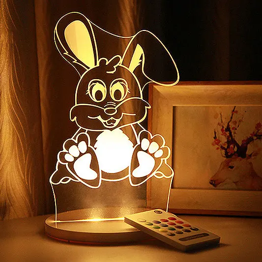 Rabbit RGB 3D Мультфильм светодиодный настольный ночник с дистанционным управлением USB питание для детской спальни подарок - Испускаемый цвет: Rabbit