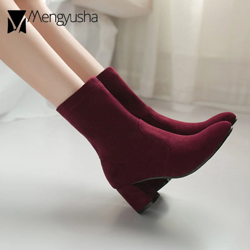 Ботинки mujer на осень зиму новые ботинки для верховой езды из нубука с острым