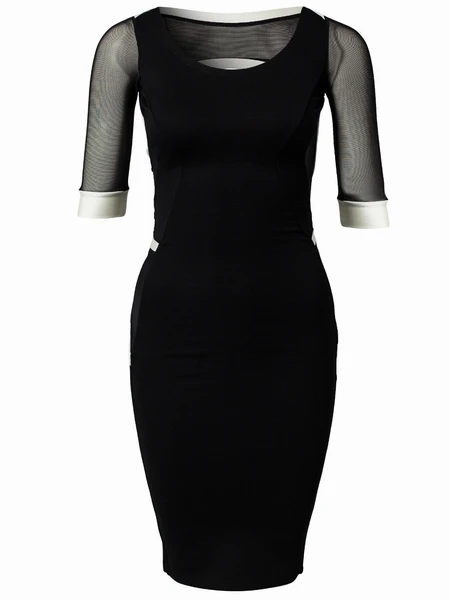 Knee length New Women Spring 2014 Fashion Sexy Dress Patchwork Black White Bodycon Half Sleeves M/L Work Wear|wear again bridesmaid dresses|dress for