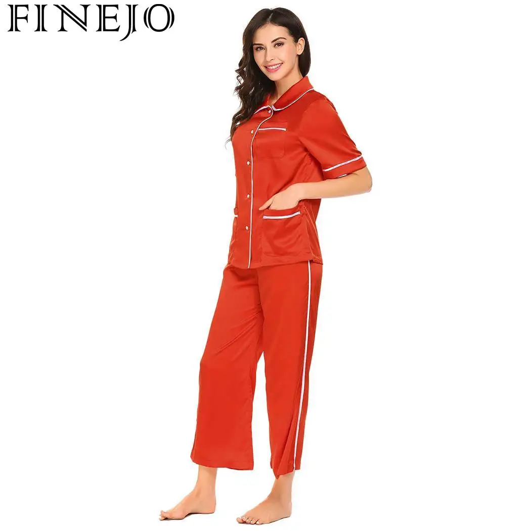 Пэтчворк Топы длиной до лодыжки труба наборы короткие с пижамы рукавом женские