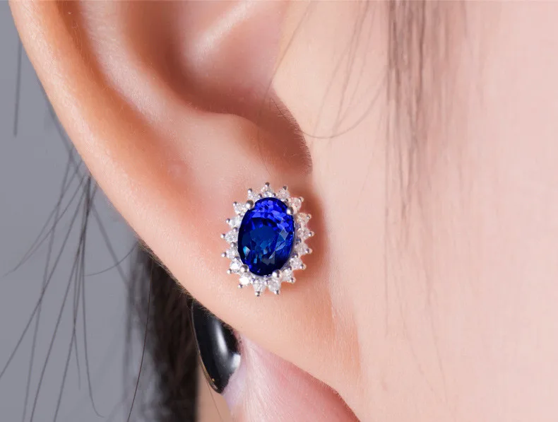 Серьги с синими алмазами 1. 5CT/шт. овальные серьги пусеты искусственным сапфиром