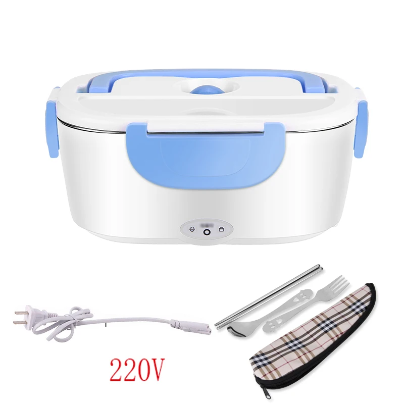 220V Blue 12 В 24 В 220 В Электрический Ланч-бокс из нержавеющей стали с подогревом для автомобиля, грузовика, бэнто-бокса, термоизоляционный офисный портативный контейнер для еды - Цвет: 220V Blue