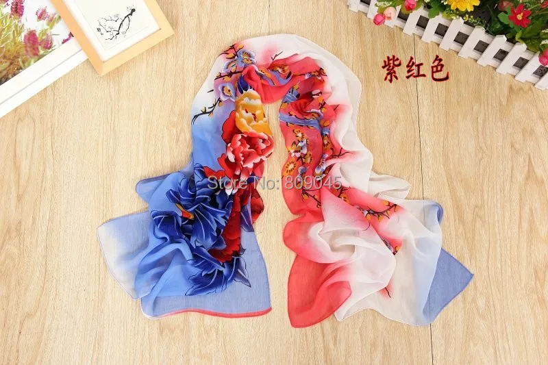 

fashion silk scarf chiffon shawl long scaves women Large peony fashion printed chiffon long scarves 1pcs/lot SW05