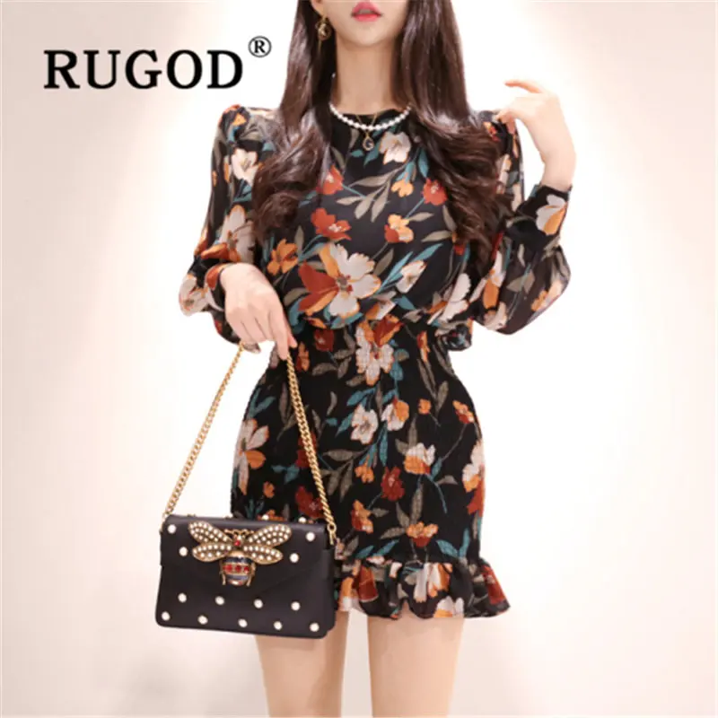 Женское облегающее платье RUGOD летнее в Корейском стиле с принтом длинными