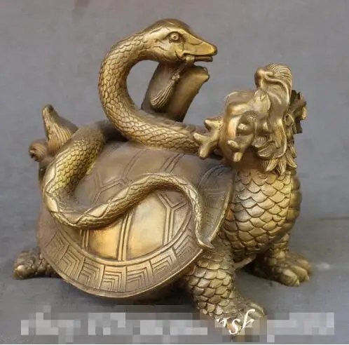 YM 306 9 &quotFengShui китайская латунь богатство змея езды Статуя Дракона черепахи