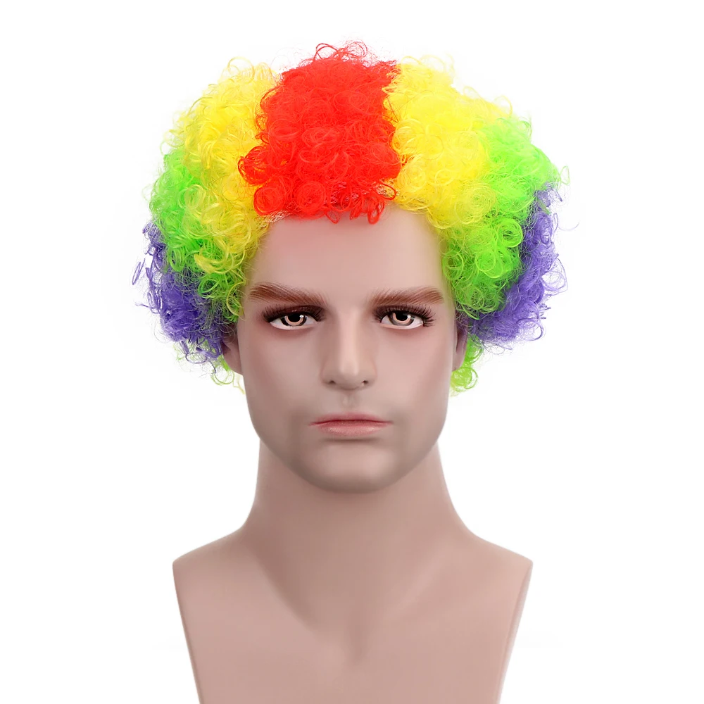 

Free Beauty 8" Multi Short Curly Synthetic 80s Disco Fluffy Fancy Funny Rainbow Crazy Clown Afro Wig for Party Costume Halloween