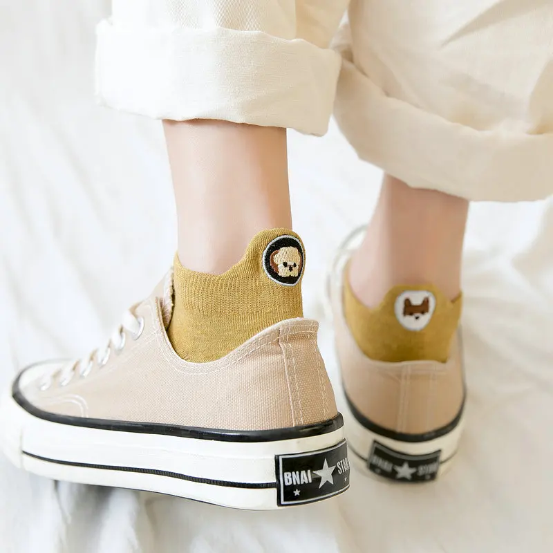 5 пар/партия, женские носки с вышивкой Kawaii Happy Fashion, забавные Женские носочки, хлопковые летние яркие цвета