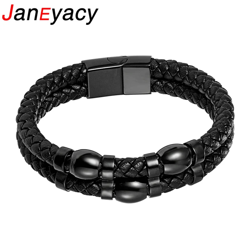 

2019 European trend Black Multi-layer Leather Bracelet Men Jewelry Stainless steel Magnetic Clasp Fashion Vintage Male Bangle
