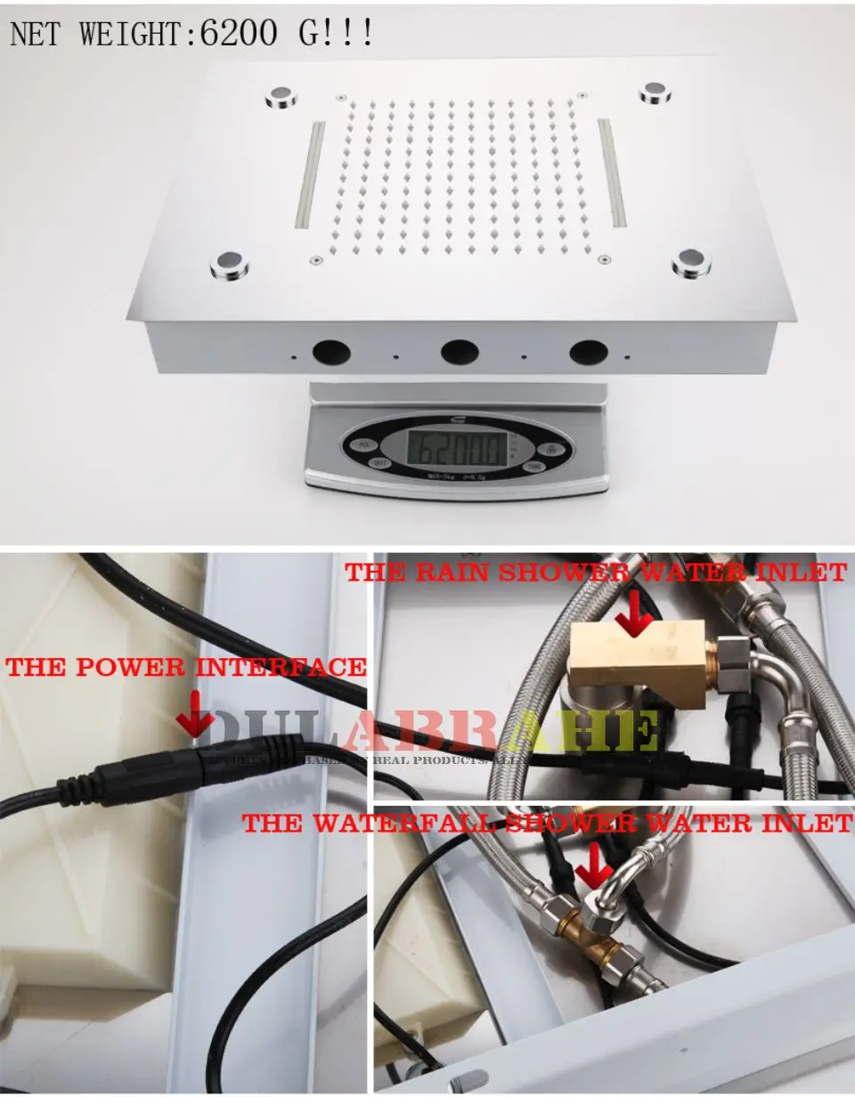 Современный Дождь и водопад душевая головка 100V~ 240V переменный ток Красочный светодиодный верхний душевой набор для ванной комнаты L-50X36P