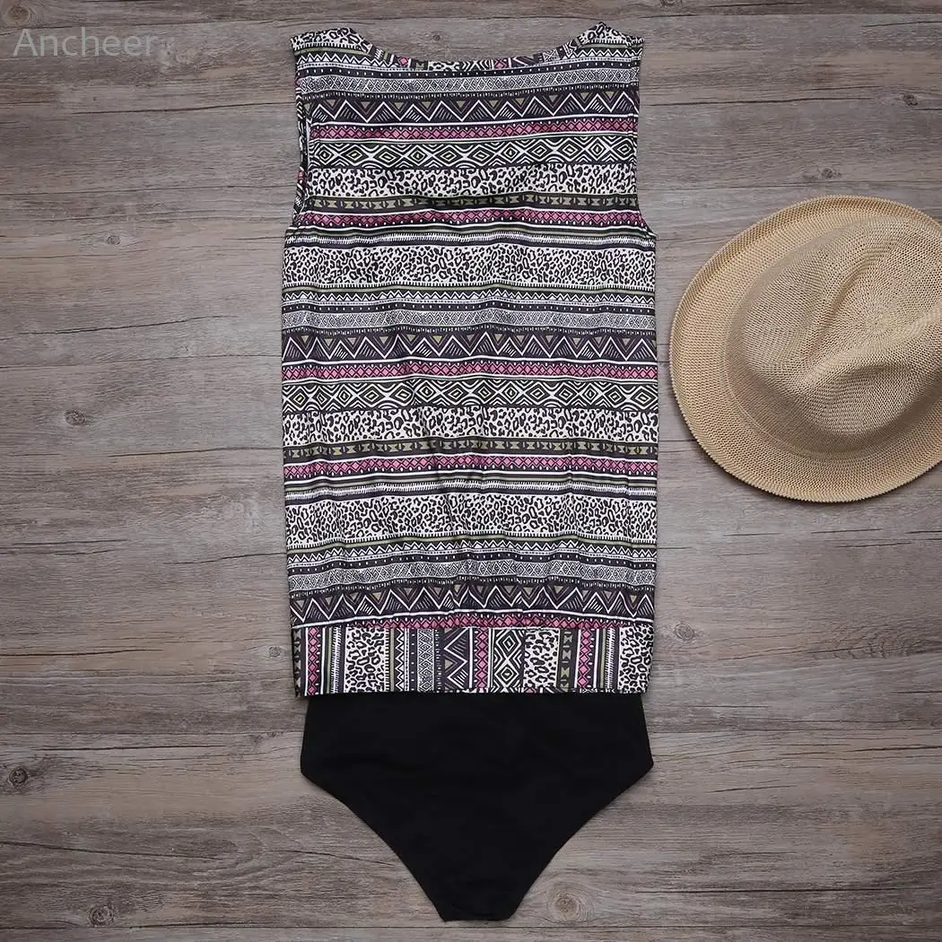 Женский купальник танкини с леопардовым принтом и однотонной