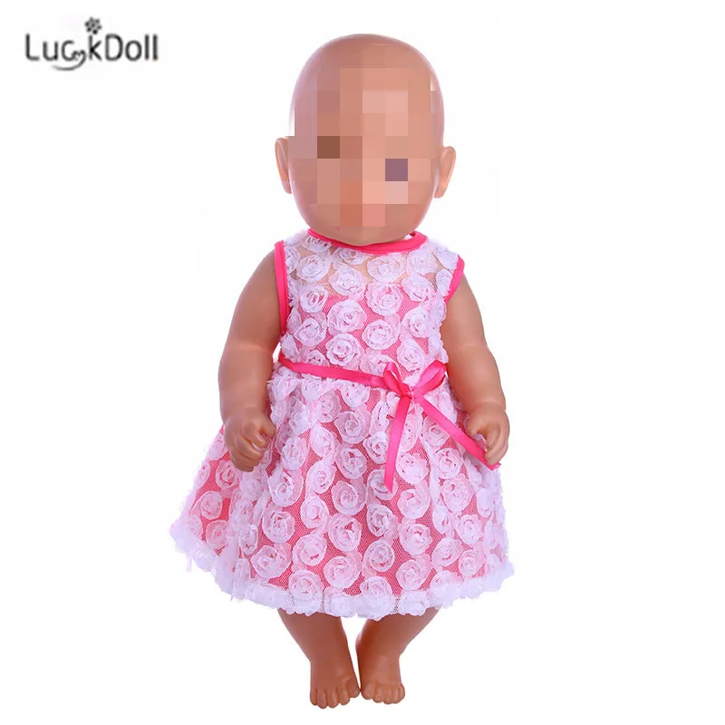 LUCKDOLL модное летнее розовое платье подходит 18 дюймов Американский 43 см детская кукла одежда аксессуары, игрушки для девочек, поколение, подарок на день рождения