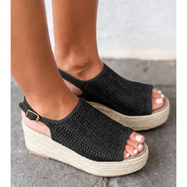 Женские пеньковые сандалии модная женская пляжная обувь на танкетке удобная