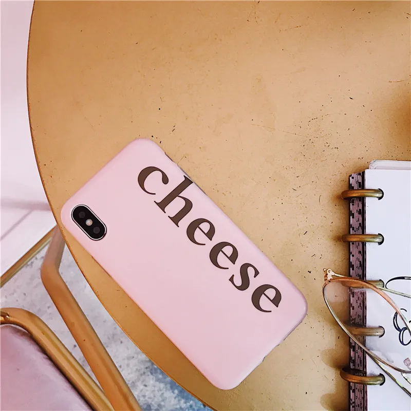 Простой розовый чехол для телефона с надписью Cheese iPhone XS MAX X XR 6 6S 7 8 Plus мягкий