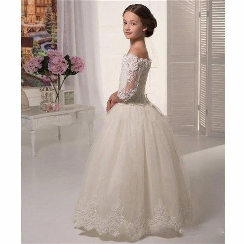 FG1203 платье принцессы цвета слоновой кости с аппликацией в виде цветка для