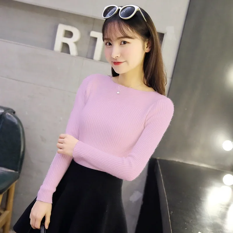 Autumn Winter Knitted Sweater Women Long Sleeve Pullover Tops 2019 Korean Style Casual Solid Slash Neck Slim Basic Jumper | Женская